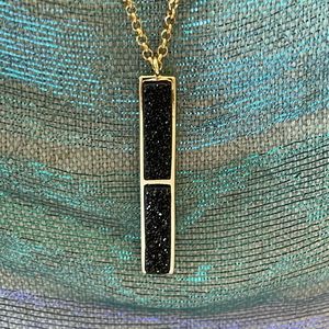 🌺 MARCIA MORAN; STUNNING Designer 18 Karat Gold Plated Black Druzy Necklace!